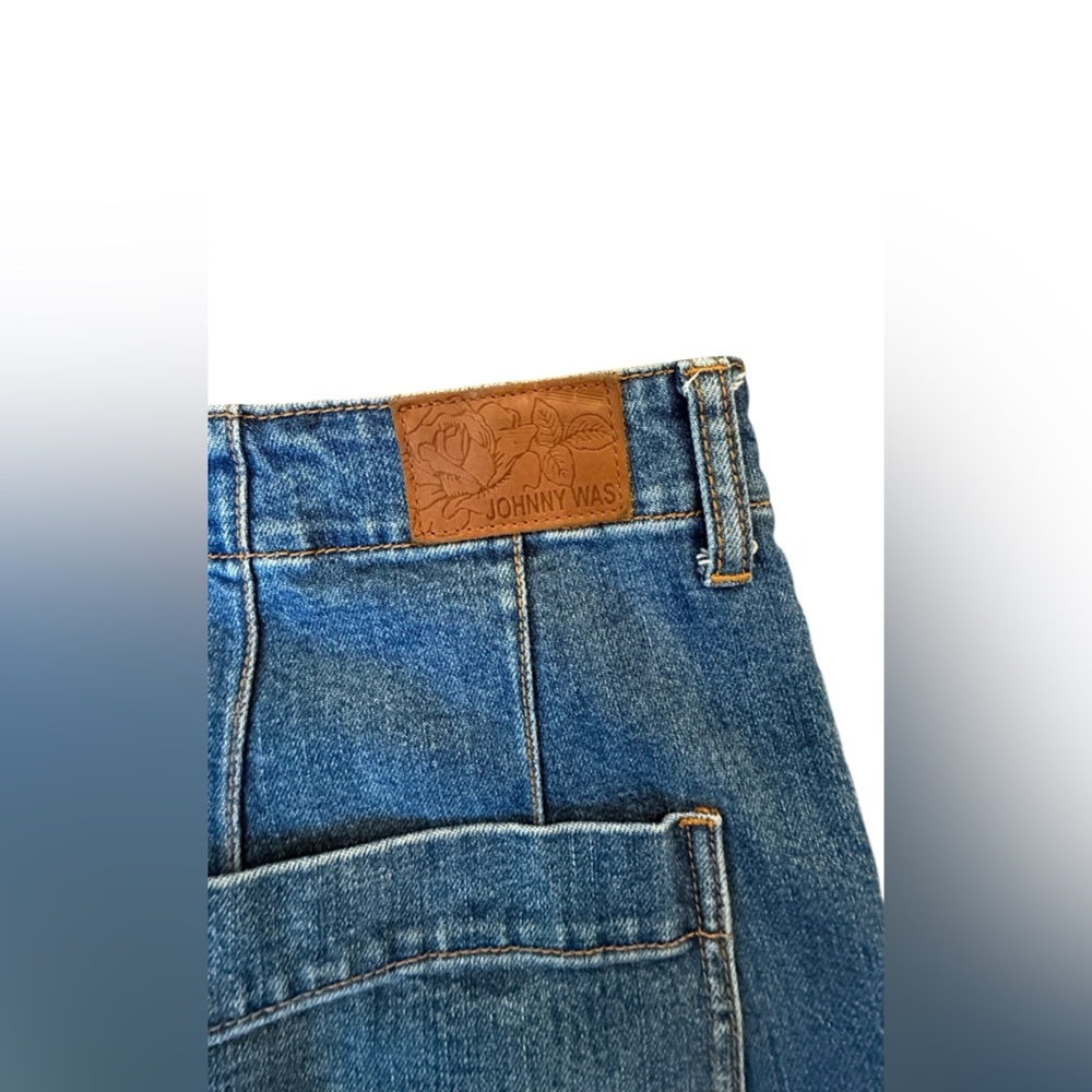 Johnny Was Shuri Cropped Wide Leg Jeans Floral Embroidered Patch Pocket Size 29 - Picture 10 of 16